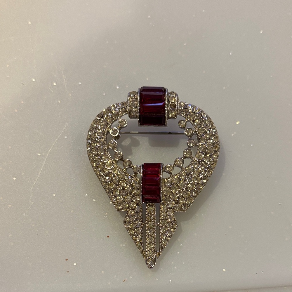 Donald Stannard- Vintage Elegant Silver and Red Crystal Brooch